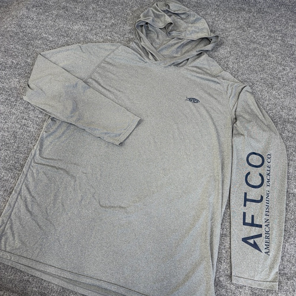 Aftco Hoodie Shirt Men's 2XL Gray Fishing Performance Polyester Lightweight